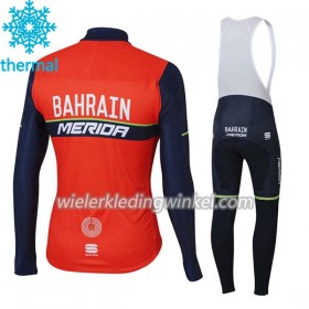 Set Fietsshirt Lange Mouw + Lange Koersbroek 2017 Bahrain-Merida Dames N001 Winter Thermal Fleece